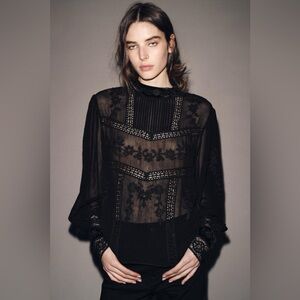 VELVET LADDER TRIM BLOUSE ZW COLLECTION

Zara Black Sheer Lace Blouse